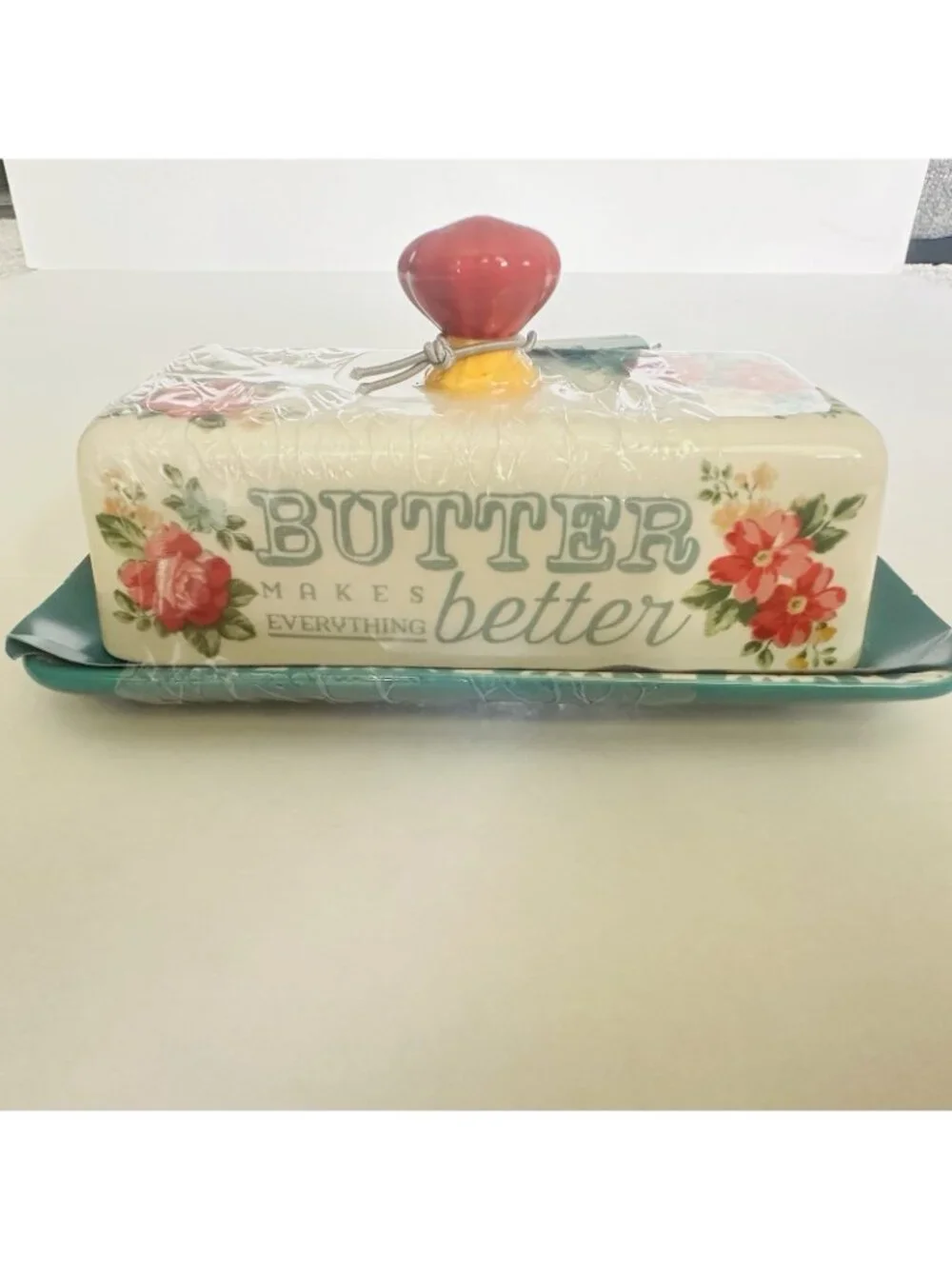 Pioneer Woman Butter Dish 2016 ~ VINTAGE FLORAL ~ Multicolored Covered Stoneware